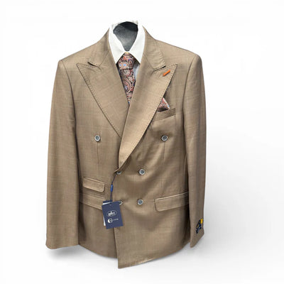 Menβs Double Breasted Suit in Camel, Bronze & Charcoal β Regular Fit Formal Suit with Flat Front Pants