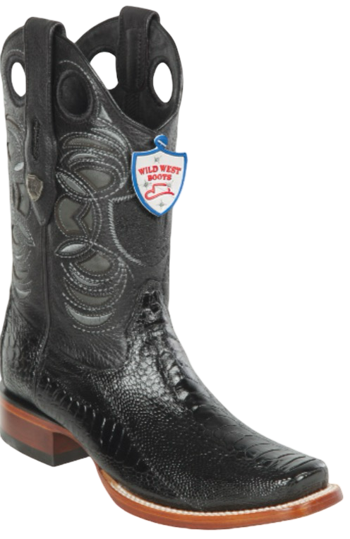 Wild West Ostrich Leg Square Toe Boots Black