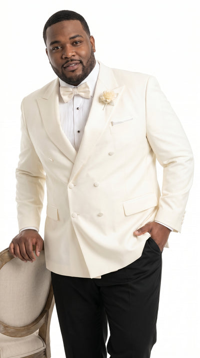 Menβs Ivory Double Breasted Dinner Jacket, Peak Lapel Formal Wedding Prom Tuxedo Blazer in cream off white color