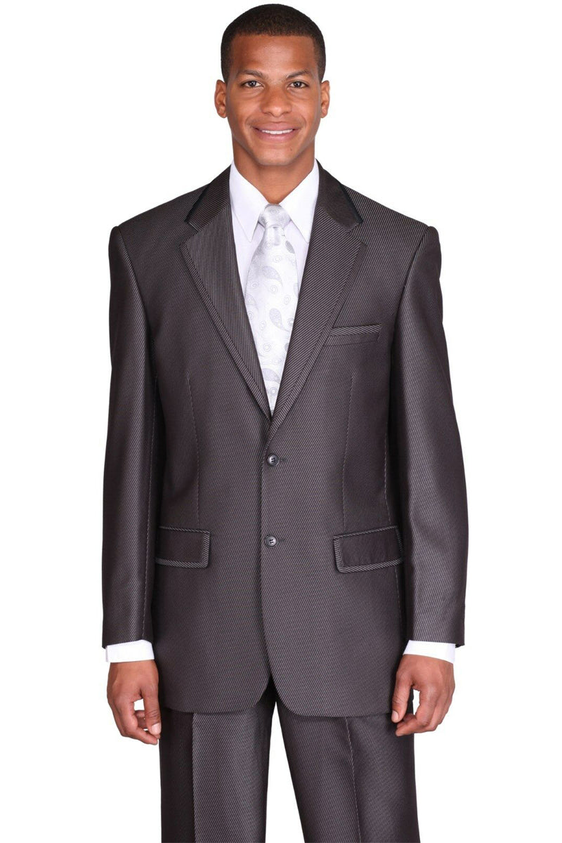 Mens 2 Button Suit with Lapel Trim - Black