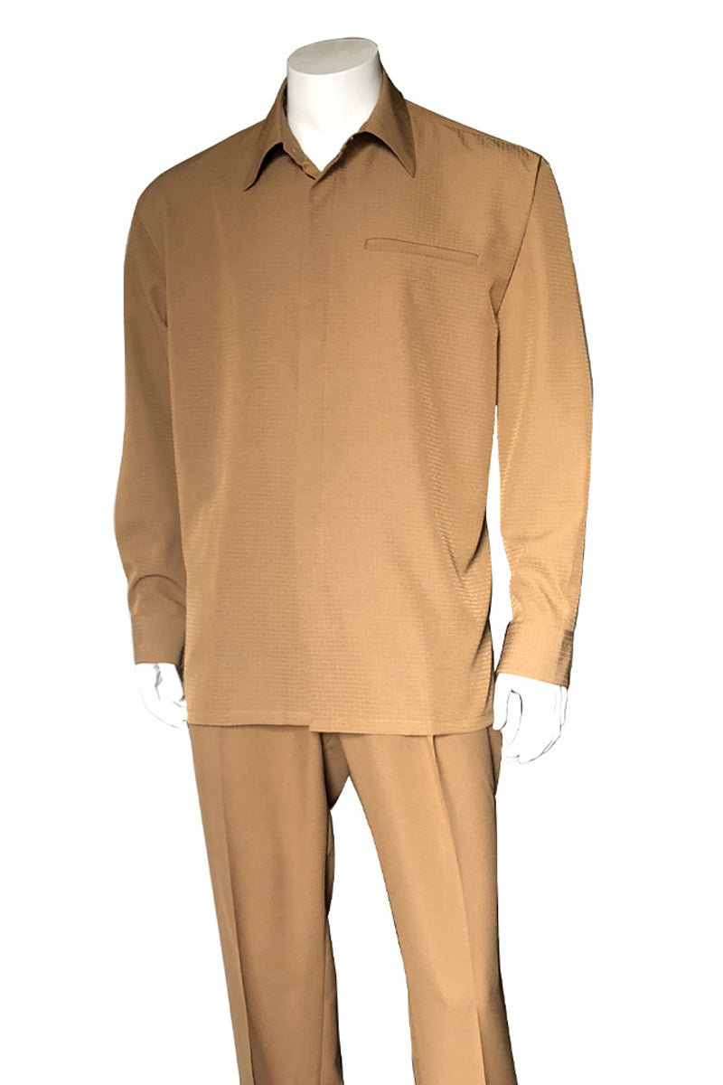 Mens Long Sleeve French Front Walking Suit in Light Brown