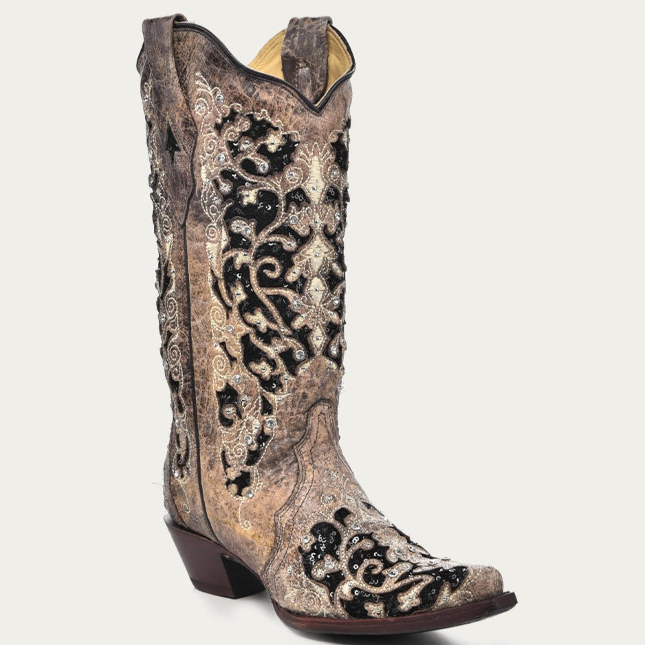 Corral Glitter Inlay Crystal Cowboy Boots