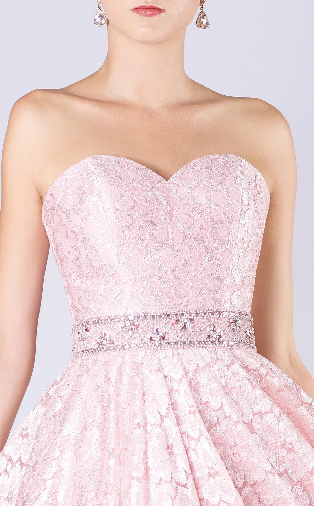 MNM Couture M0060 Strapless Sweetheart Lace Gown in Pink