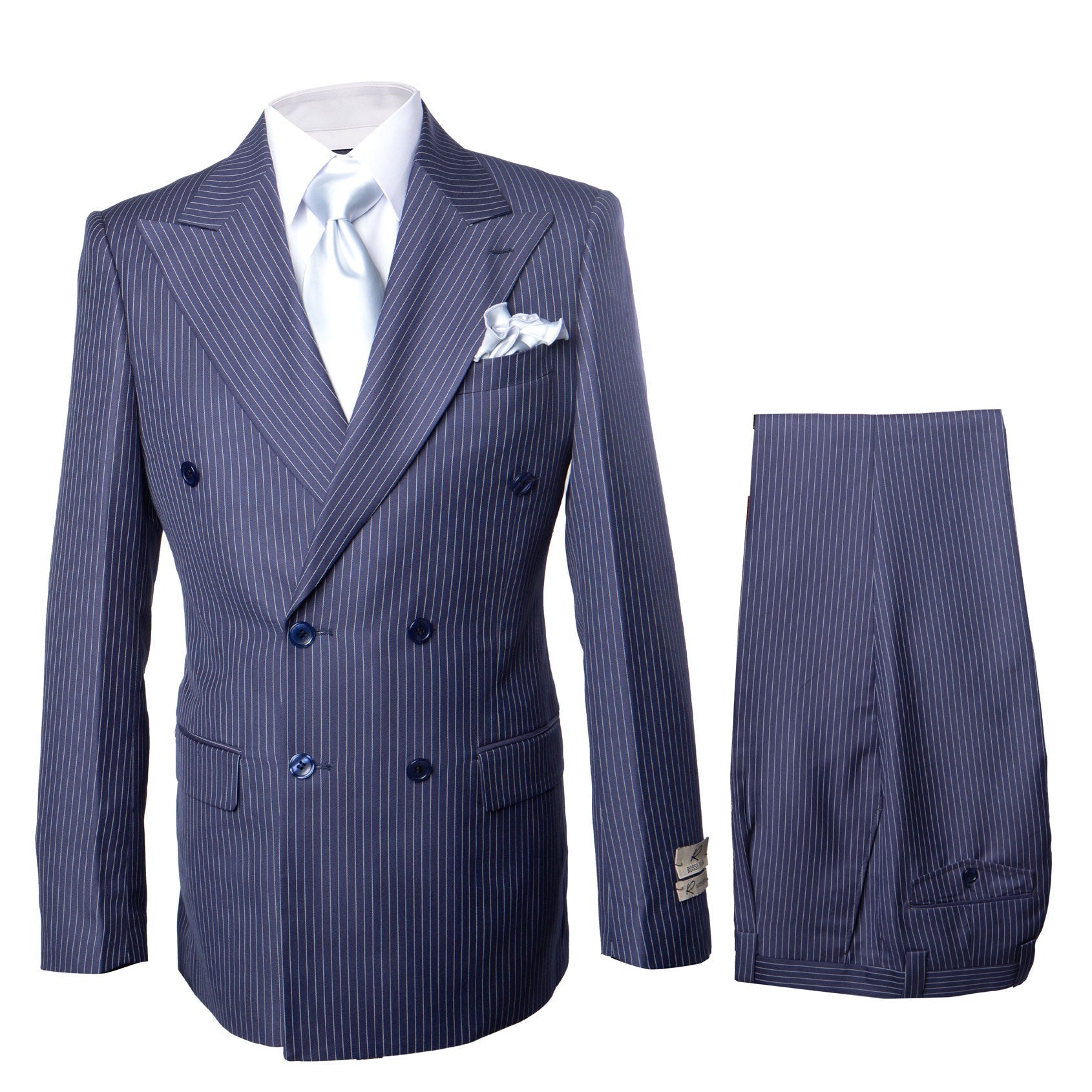 Rossi Man Double Breasted Navy Pinstripe Suit
