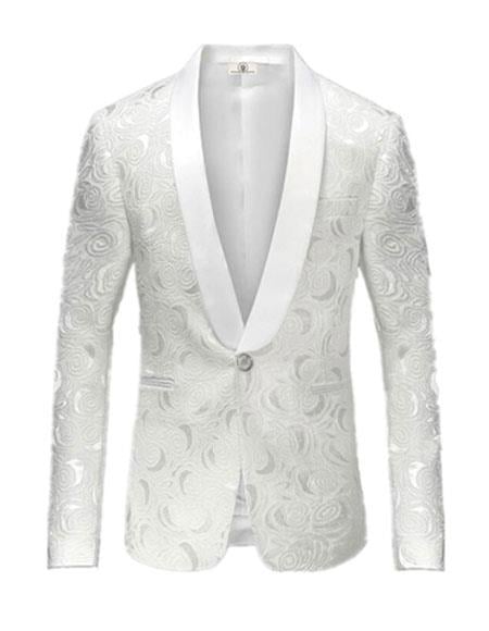 Alberto Nardoni Brand White Paisley Shawl Collar Tuxedo Dinner Jacket & Men's Blazer Sport Jacket