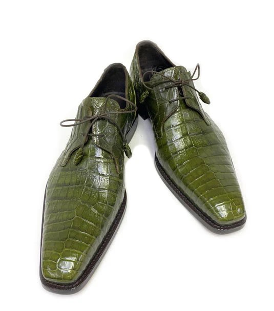 Anderson Crocodile Oxford Olive Shoes