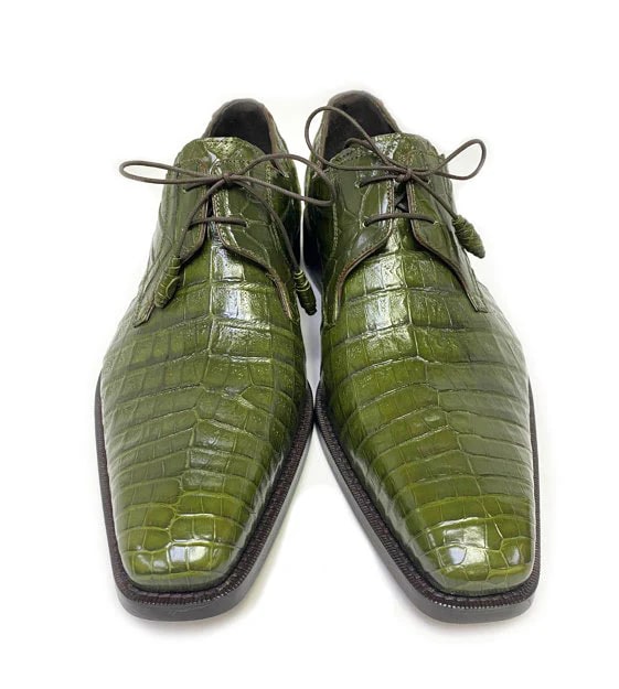 Anderson Crocodile Oxford Olive Shoes