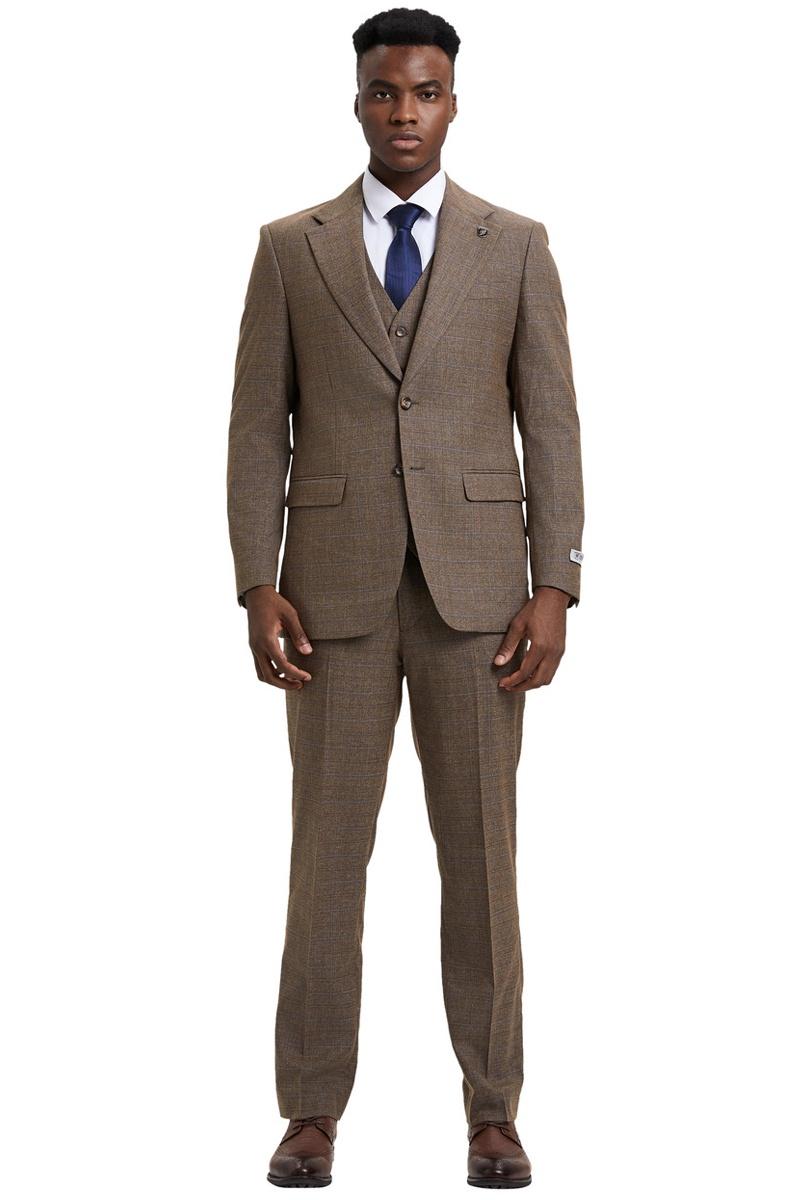 Stacy Adams Taupe Micro Check Vested Suit