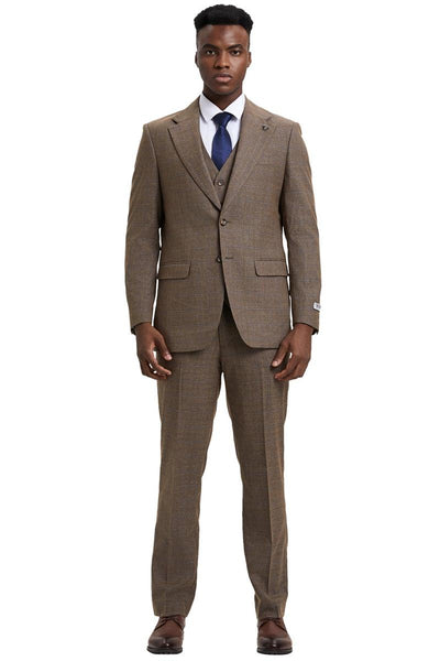 Stacy Adams Taupe Micro Check Vested Suit