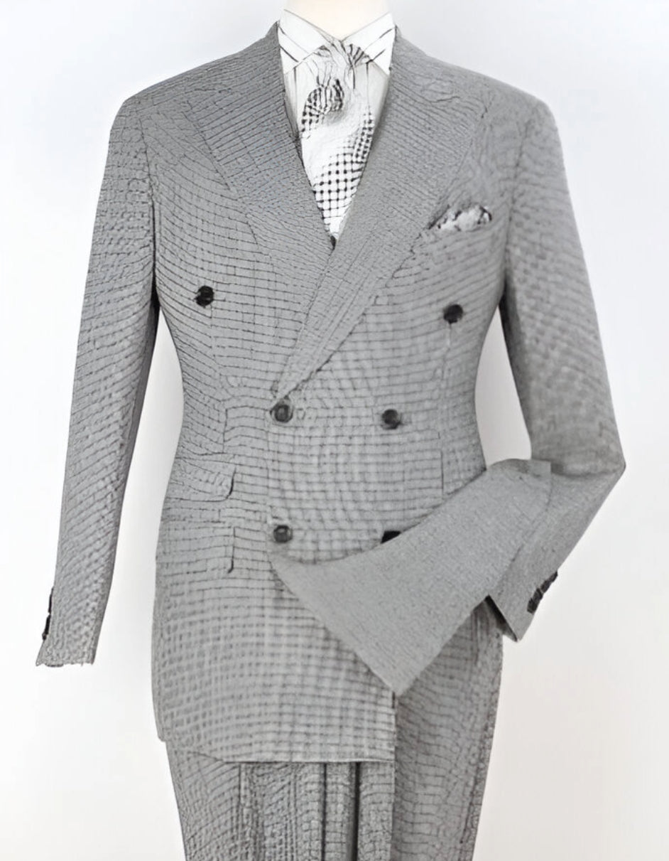 Black Houndstooth Double Breasted Wool Suit
