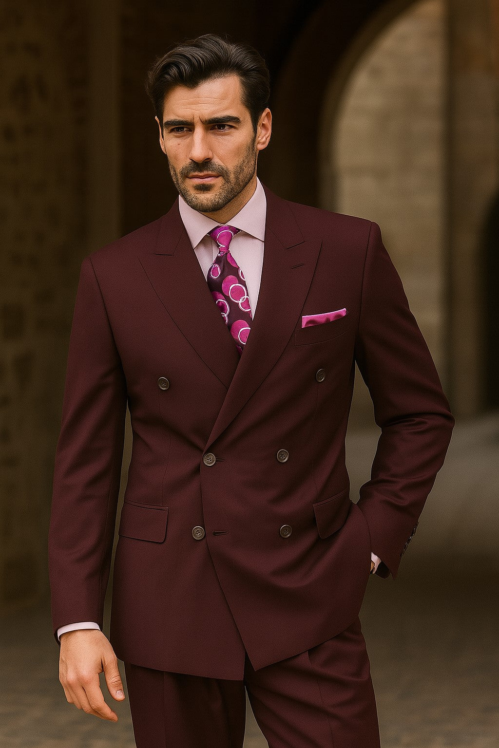 Apollo King Men's 2pc Double Breasted Suit Pleated Pants