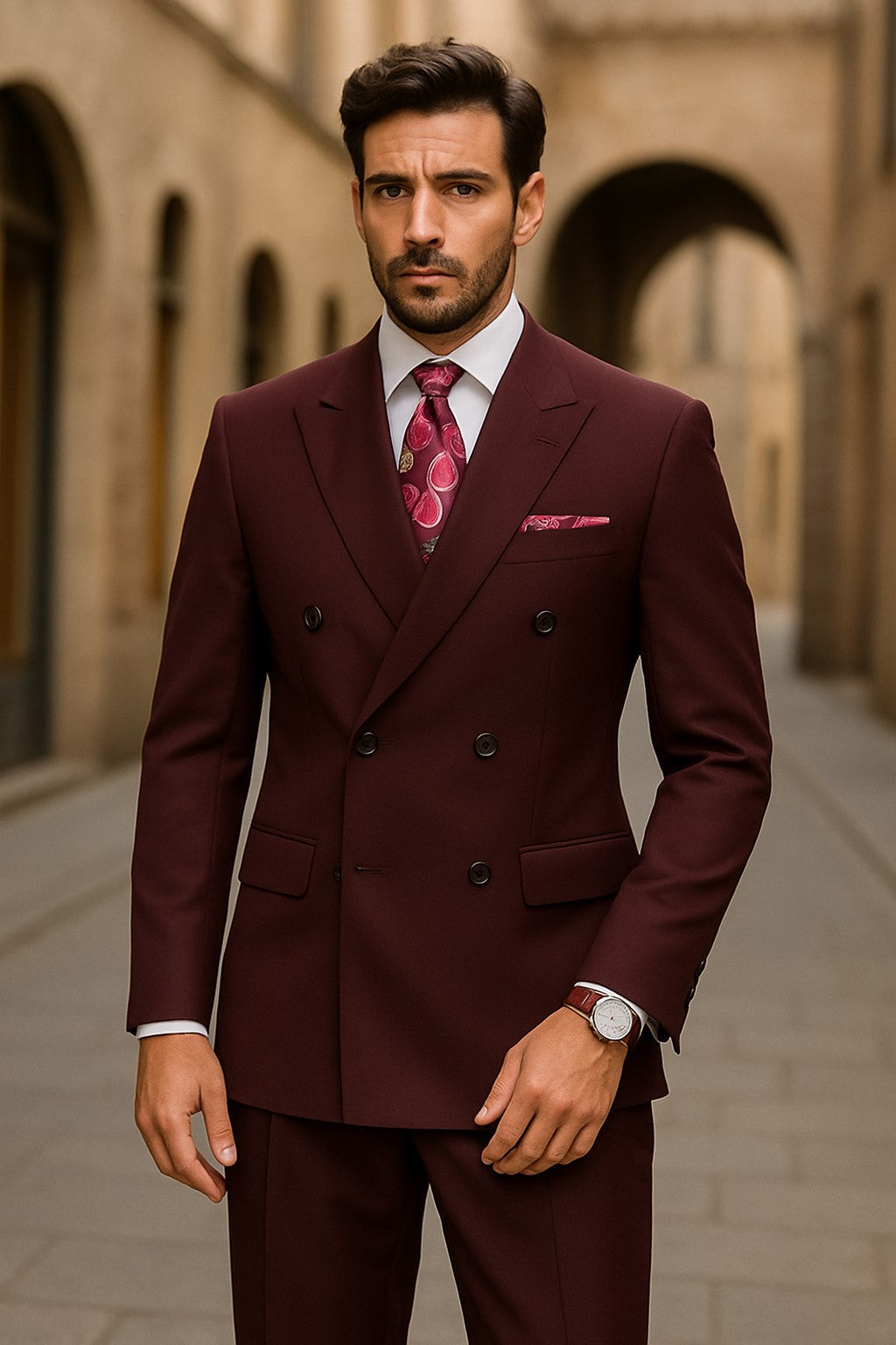 Apollo King Men's 2pc Double Breasted Suit Pleated Pants