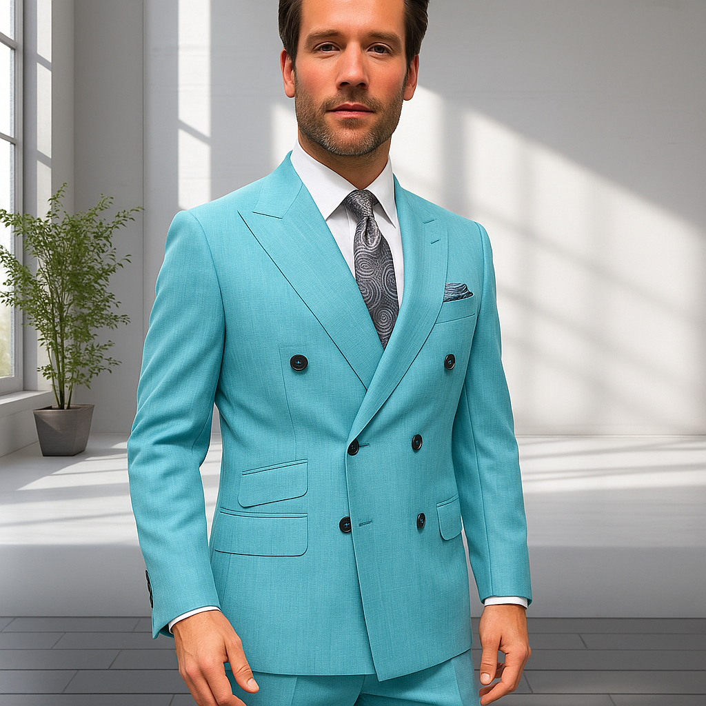 Italian Wool Double Breasted Pinstripe Suit