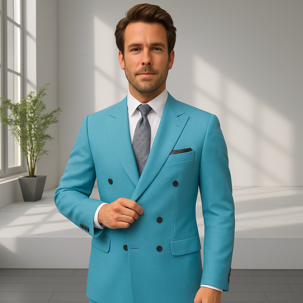 Italian Wool Double Breasted Pinstripe Suit