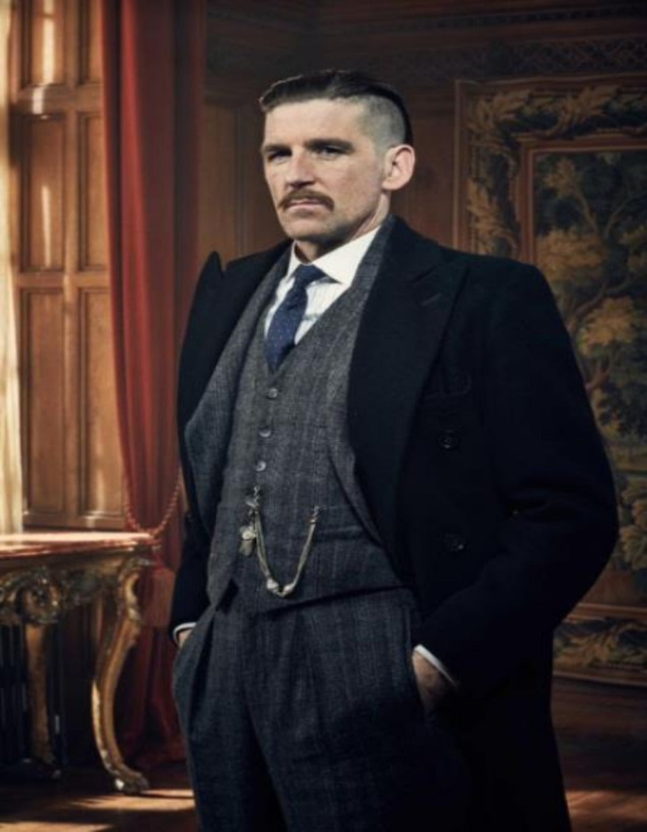 Arthur Shelby Vested Gray Plaid Wool Overcoat