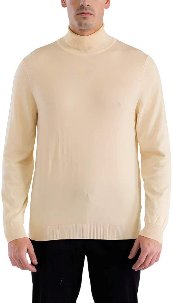 Men's Beige Pullover Turtleneck Sweater