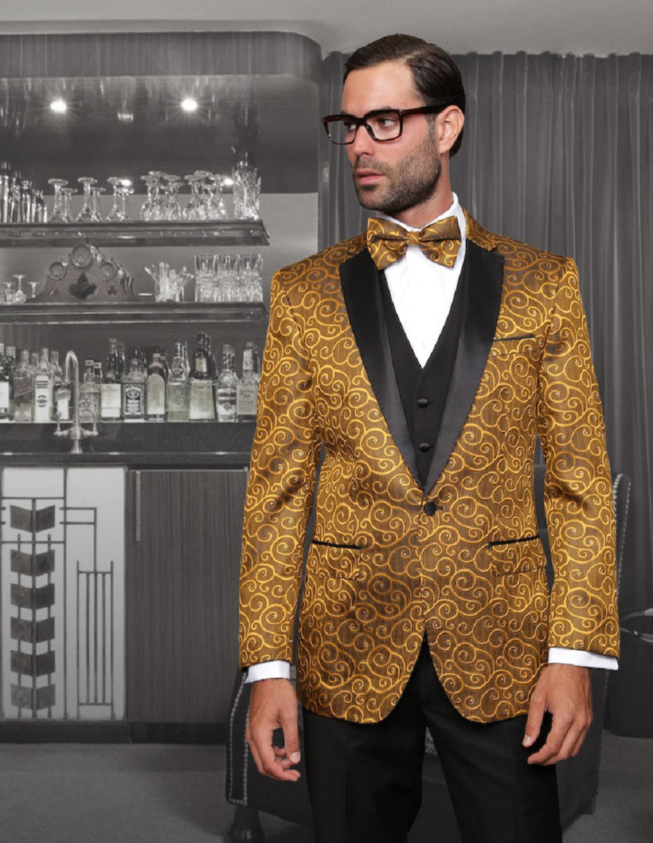 Gold Swirl Pattern Vested Tuxedo for Men
