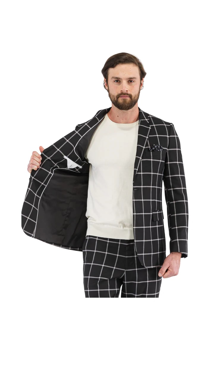 Harvy Men's Black Check Plaid Suit by Rossiman