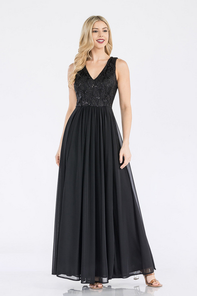 Red Carpet Dress V-Neck A-Line Sequin Formal Gown By Lenovia 5237