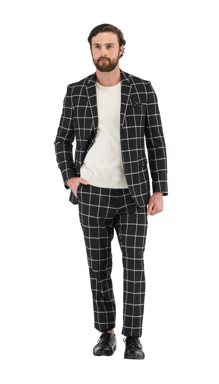 Harvy Men's Black Check Plaid Suit by Rossiman