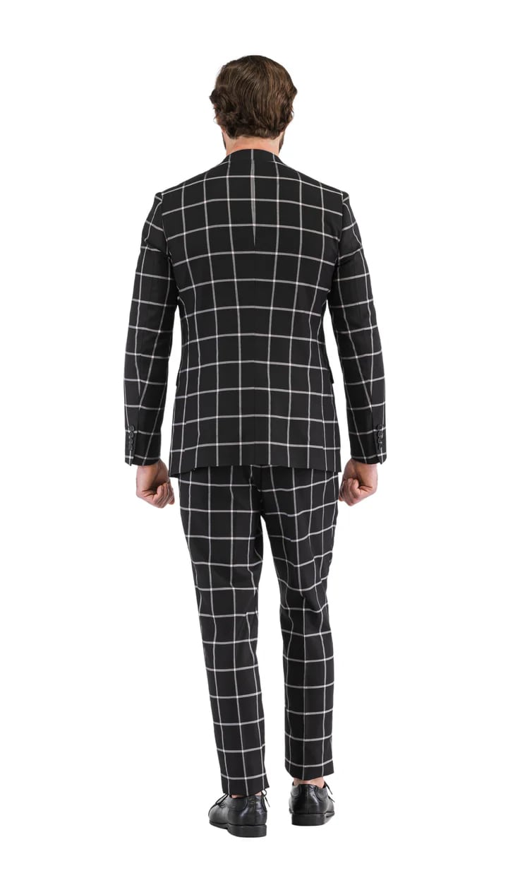 Harvy Men's Black Check Plaid Suit by Rossiman