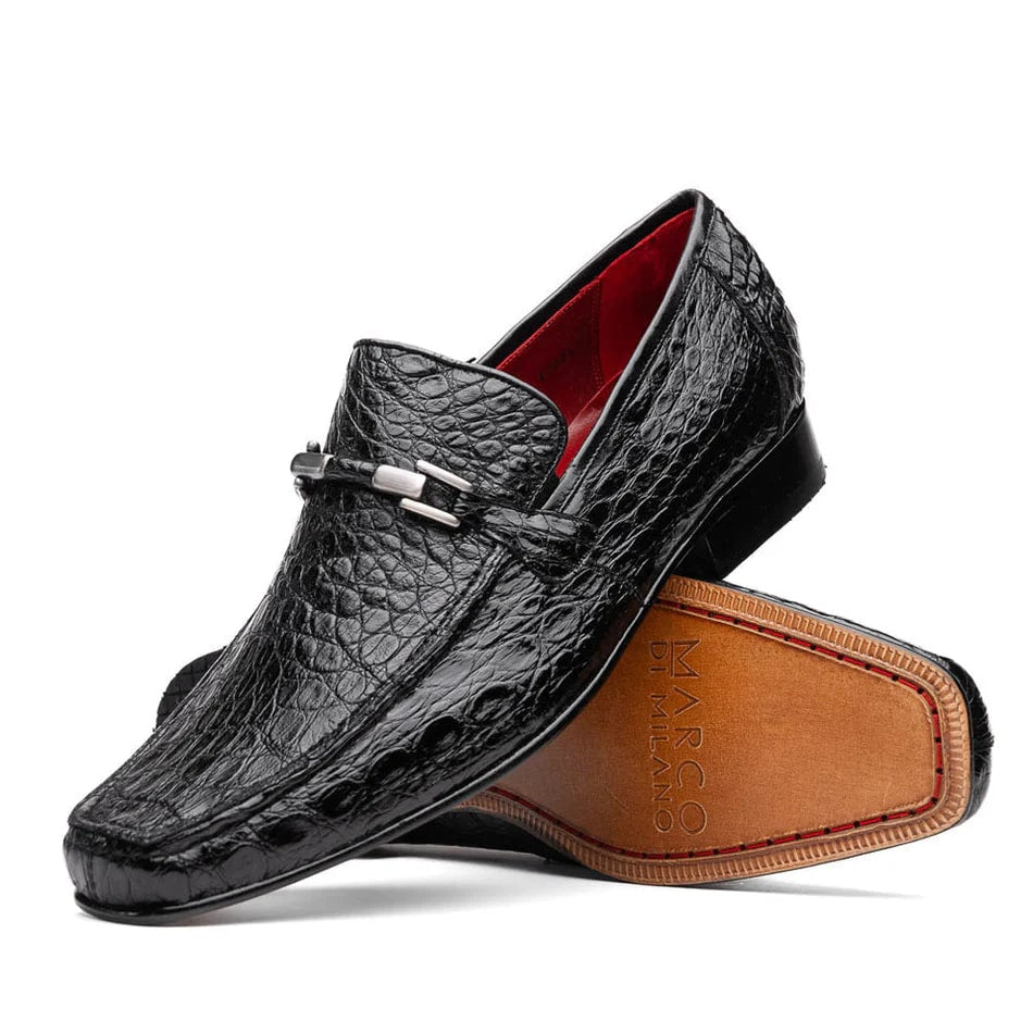 Marco Di Milano Black Crocodile Horsebit Loafers