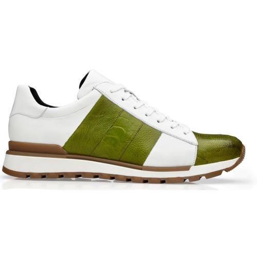 Belvedere Blake Lime Green / White Genuine Ostrich Leg Soft Calf Casual Sneakers