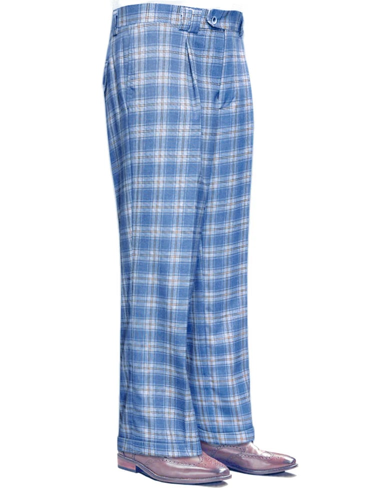 Wide Leg Plaid Pants Blue by Statement Clothing