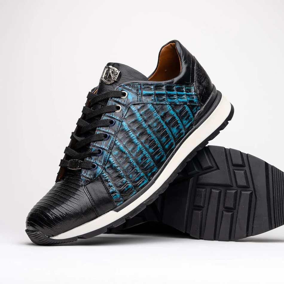 Marco Di Milano Blue & Black Exotic Lizard Sneakers