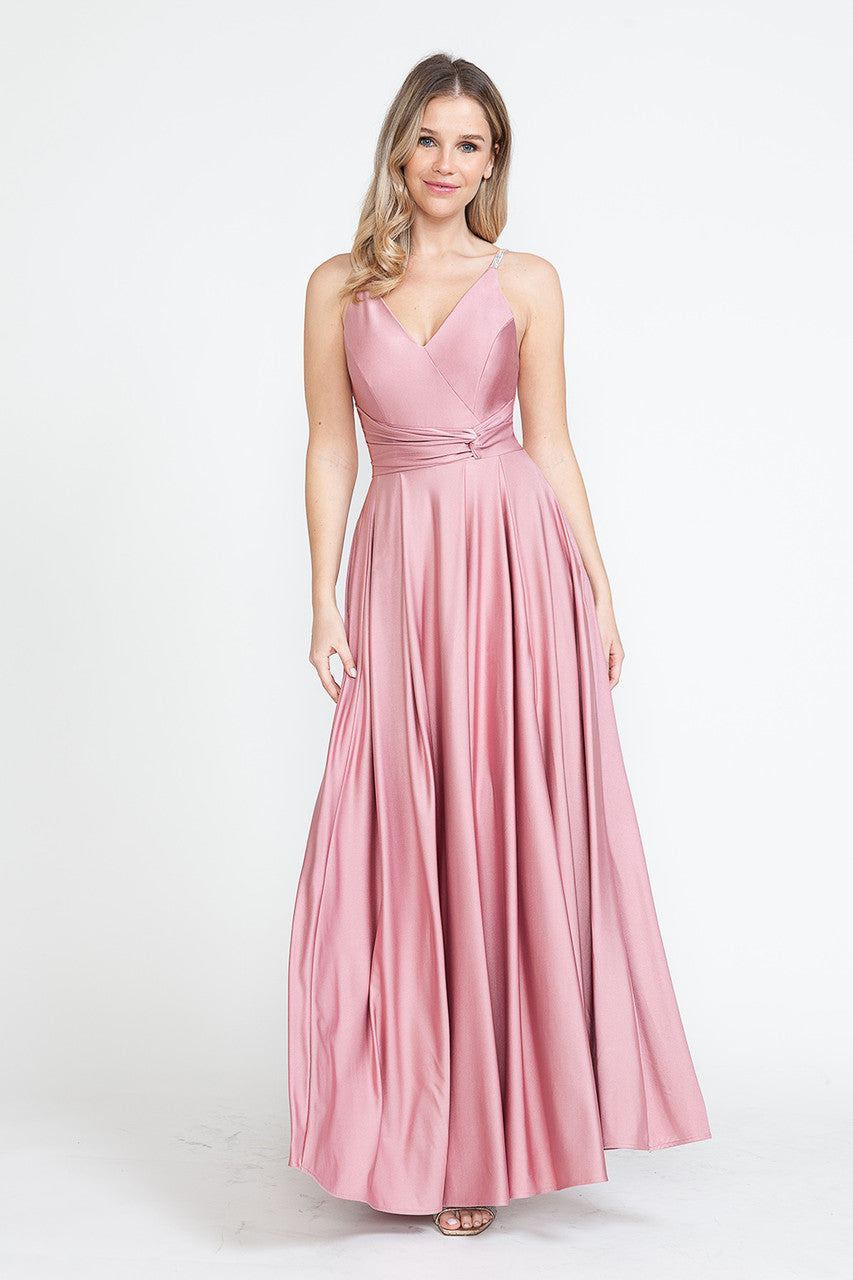 Evening Dress V-Neck Thigh Slit A-Line Formal Gown By Lenovia 5275