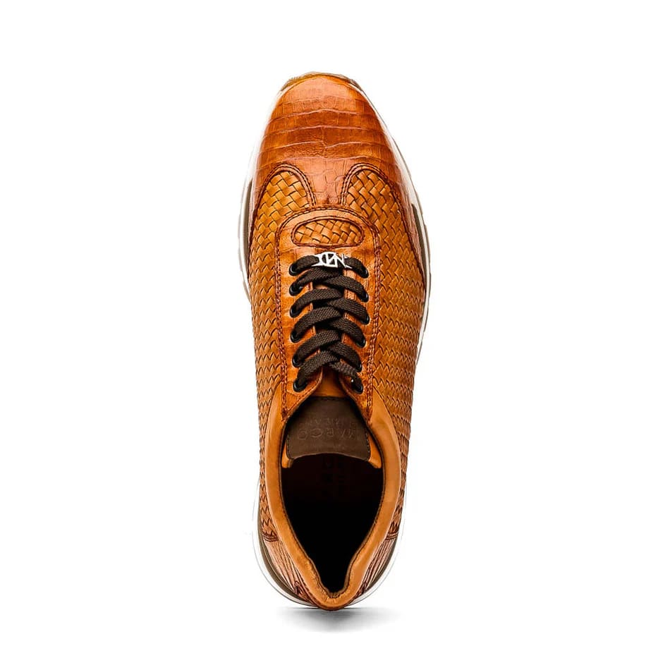 Roma Brandy Exotic Crocodile & Woven Leather Sneakers