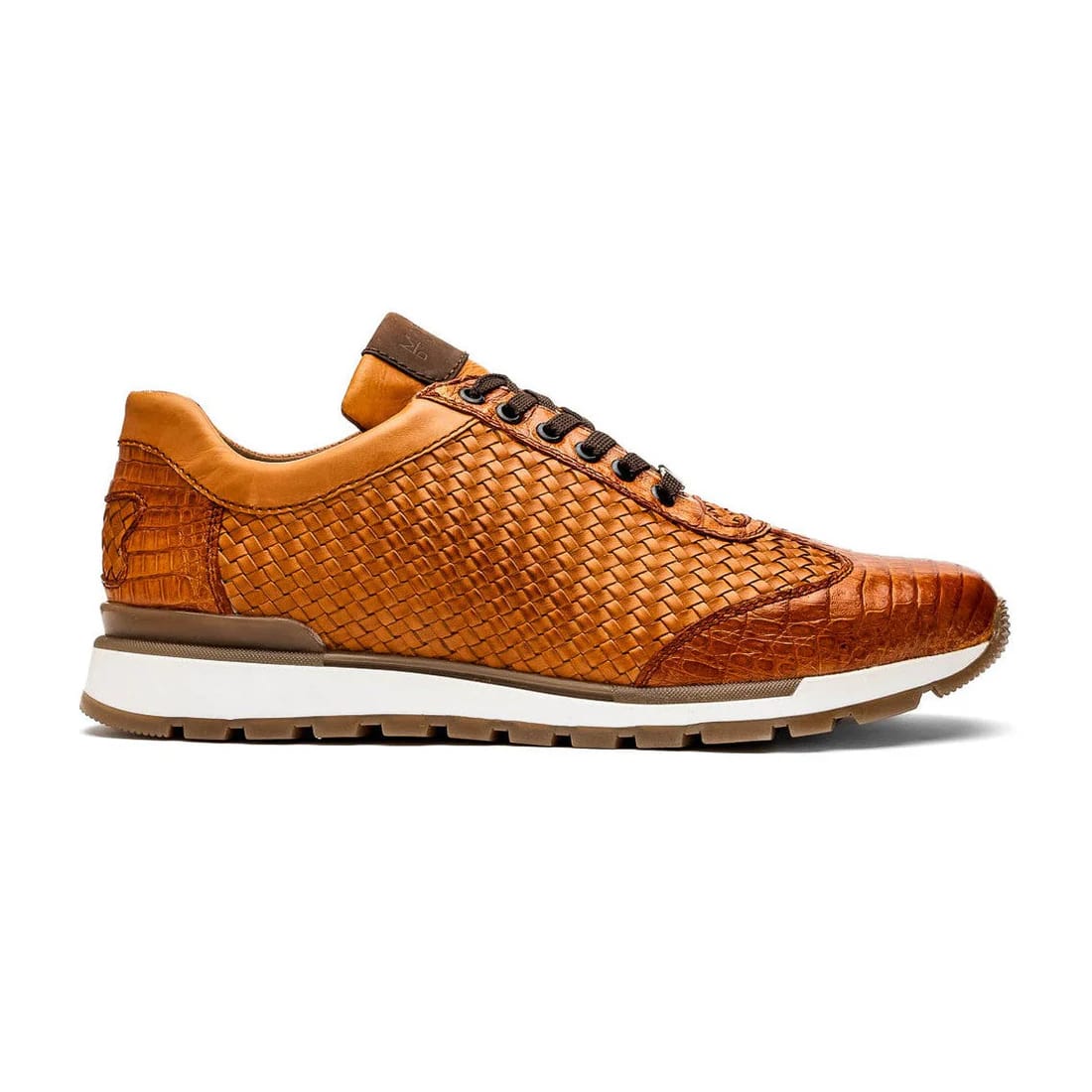 Roma Brandy Exotic Crocodile & Woven Leather Sneakers
