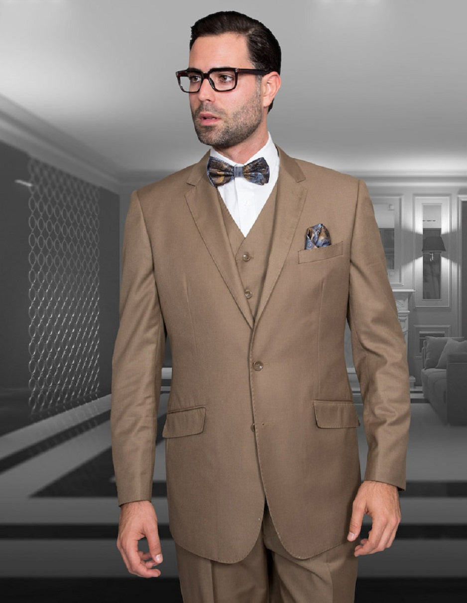 Bronze Modern Fit Vested Wool Suit for Men