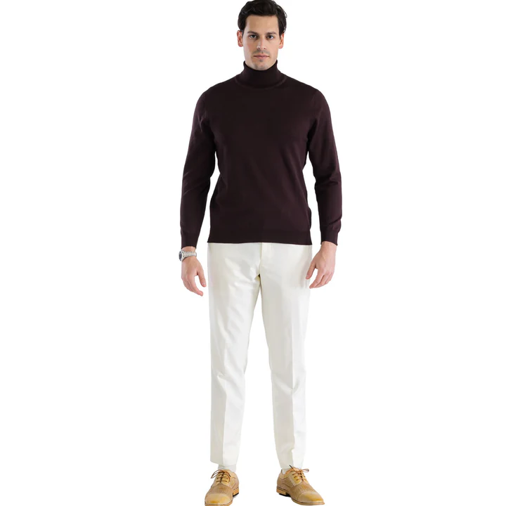 Brown Pullover Turtleneck Sweater for Men