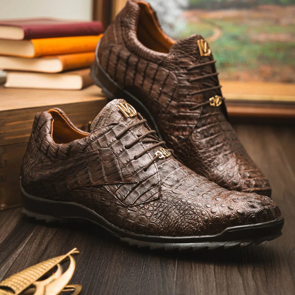 Kratos Brown Caiman Crocodile Sport Sneakers