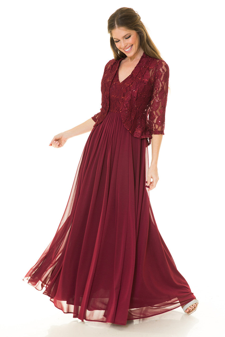 Red Carpet Dress V-Neck A-Line Sequin Formal Gown By Lenovia 5237