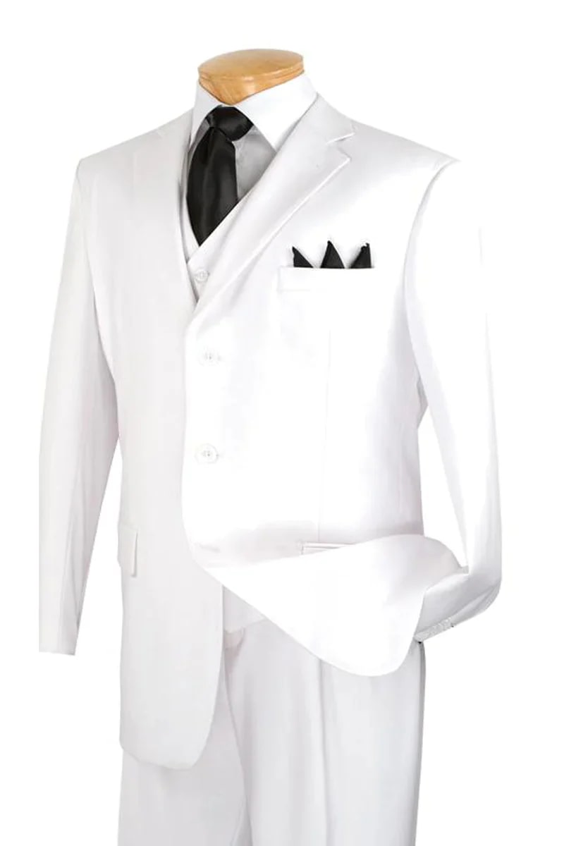 Men’s Classic 3 Button White Vested Suit