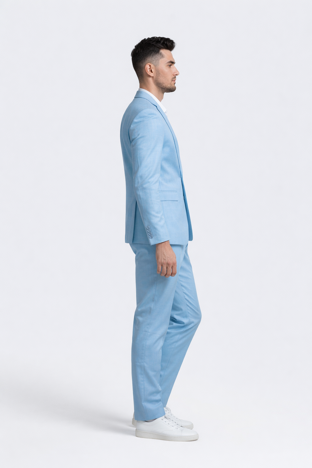 Baby Blue Linen Slim Fit Suit Two Piece Set
