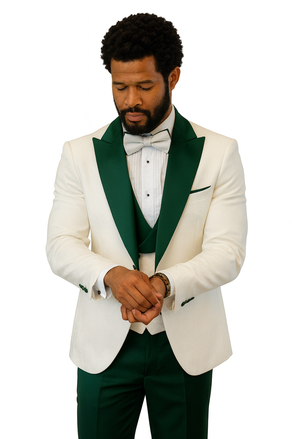 Paisley Green & White Peak Lapel Formal Set