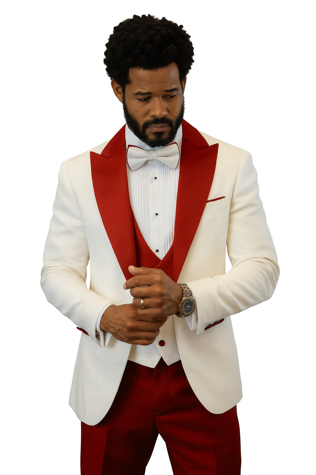 Hilton White Red Paisley Peak Lapel Tuxedo Set