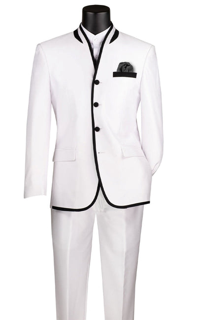 Banded Collar Slim Fit Sharkskin Suit White