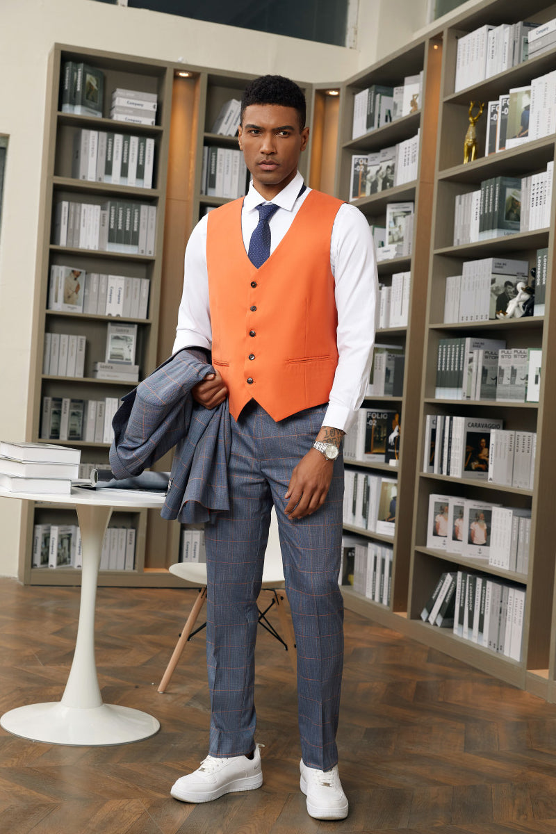 Stacy Adams Men's Navy & Orange Plaid Suit