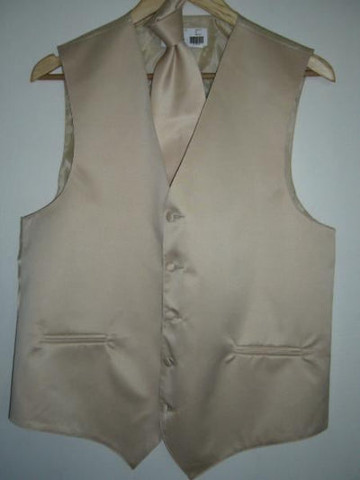 BEIGE (CHAMPANE) DRESS TUXEDO WEDDING Vest ~ Waistcoat ~ Waist coat& TIE SET Buy 10 of same color Tie For $25 Each - Men's Neck Ties - Mens Dress Tie - Trendy Mens Ties