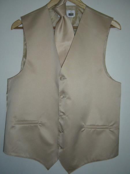 BEIGE (CHAMPANE) DRESS TUXEDO WEDDING Vest ~ Waistcoat ~ Waist coat& TIE SET Buy 10 of same color Tie For $25 Each - Men's Neck Ties - Mens Dress Tie - Trendy Mens Ties