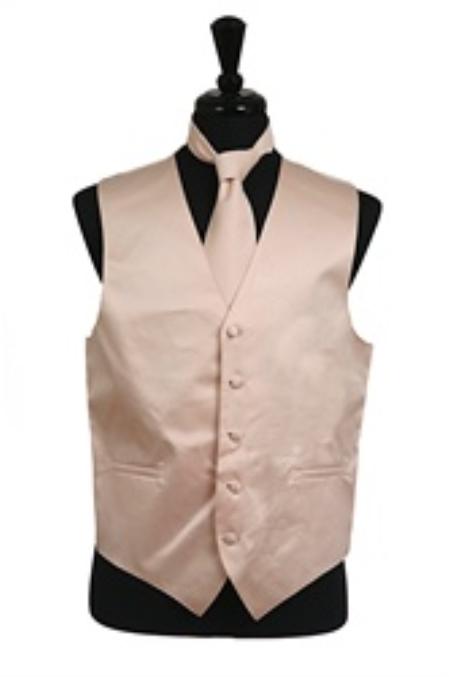 Tuxedo Vest - Wedding Vest Horizontal Rib Pattern Dress Tuxedo Wedding Vest ~ Waistcoat ~ Waist coat Tie Set Beige Buy 10 of same color Tie For $25 Each - Men's Neck Ties - Mens Dress Tie - Trendy Mens Ties main image 0