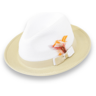 Tapa Crushable Straw Fedora: Two Tone Beige-White