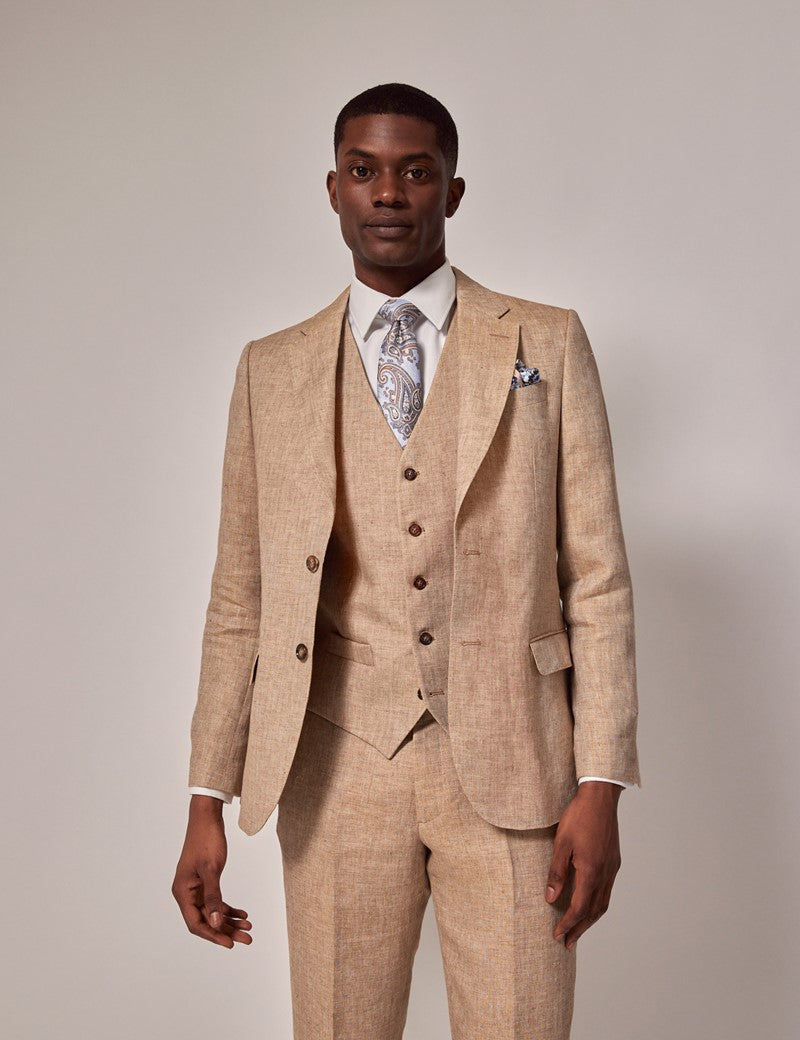 Men's Beige Linen Beach Wedding Suit