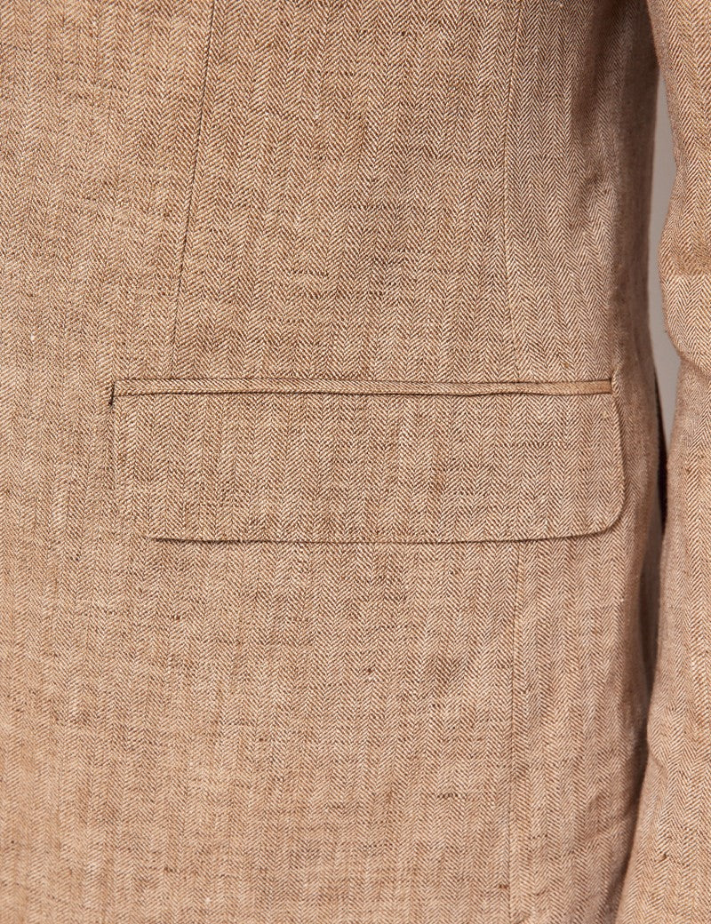 Men's Summer Linen Suit in Beige Herringbone