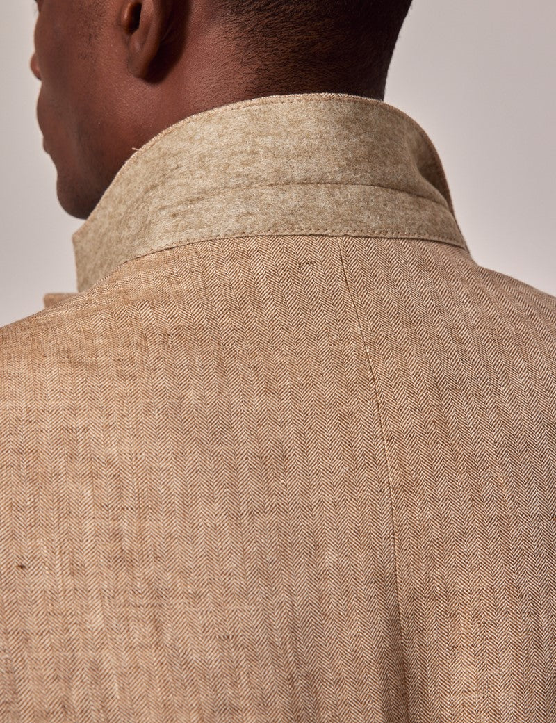 Men's Summer Linen Suit in Beige Herringbone