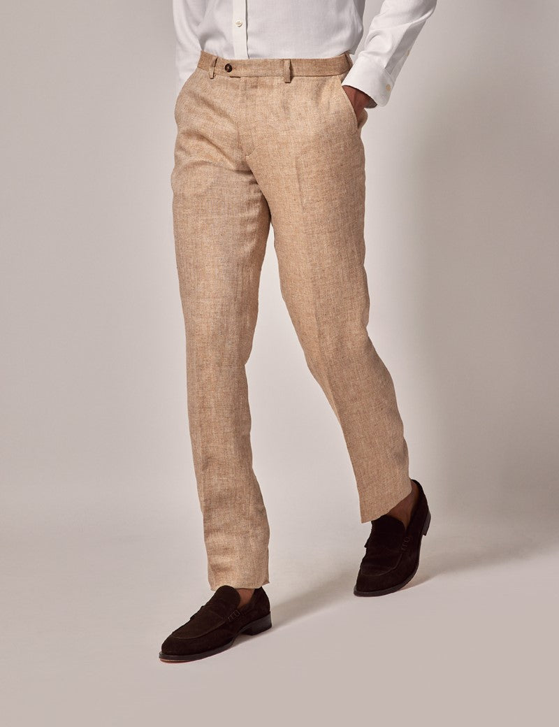 Men's Summer Linen Suit in Beige Herringbone